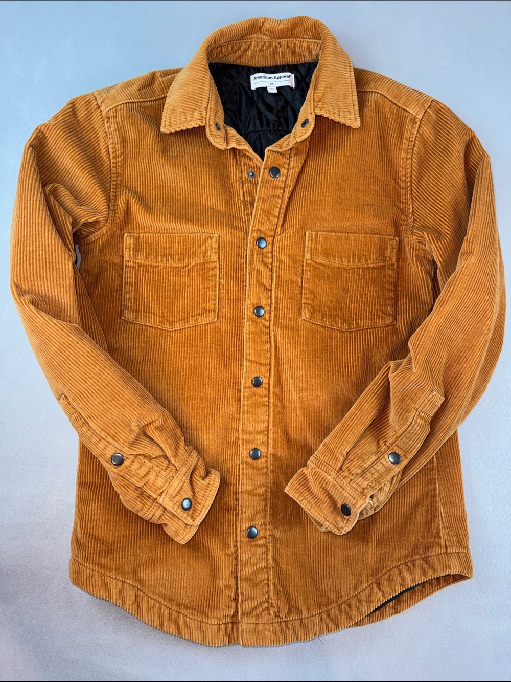 American Apparel Corduroy Shacket Dark Honey Quilted Lining Jacket Size Xs EUC